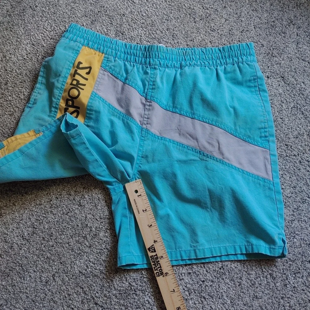 Vintage Generation One Sports Shorts Boys L 14-16 Turquoise Blue Colorblock